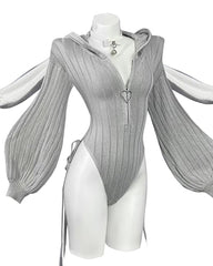 Women's Sexy Cosplay Knitted Bunny Ears Zipper Bodysuit