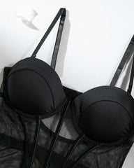 Sexy Mesh Breathable Body Shaping Split Steel Ring Gathered With Leg Ring Suit