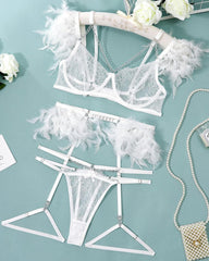 Sexy Lace Metal Chain Feather Embellished Pajama Set