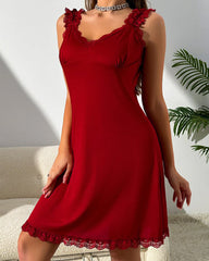 Sexy V-Back Butterfly Design High-Slit Lace Nightdress