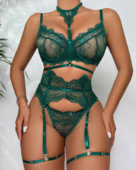 Sexy Halterneck Lace Push-Up Bra Pajamas Set