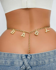 Sexy Gold Rhinestone Letter Chain Thongs