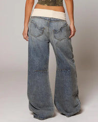Vintage Knitted Belt Design Loose Washed Jeans