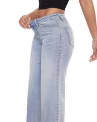 Mid-Rise Loose Stretch Wide-Leg Jeans
