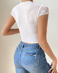 Sexy Round Neck Lace Herringbone Push-Up Bra Top