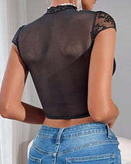 Sexy Round Neck Lace Herringbone Push-Up Bra Top