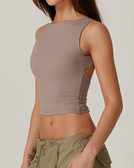 Women's Sexy Solid Color Seamless Backless Sleeveless Short Vest