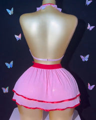 Sexy Chest Hollowed-out with Heart-shaped Nipple Stickers and See-through Gauze Skirt Fun Suit