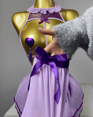 Sexy Chest Hollowed-out with Heart-shaped Nipple Stickers and See-through Gauze Skirt Fun Suit