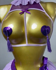 Sexy Chest Hollowed-out with Heart-shaped Nipple Stickers and See-through Gauze Skirt Fun Suit