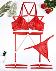 Sexy Chain Halterneck Leather Pajamas Set