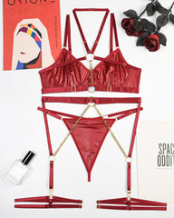 Sexy Chain Halterneck Leather Pajamas Set