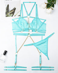 Sexy Chain Halterneck Leather Pajamas Set