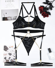 Sexy Chain Halterneck Leather Pajamas Set