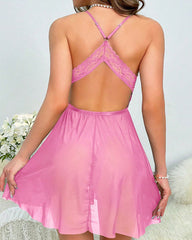 Sexy Deep V-neck Low-cut Backless Mesh Hollow Fun Suspender Nightgown