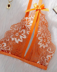 Sexy Floral Lace Exposed Breast Bra and Crotchless Thong Panty Set