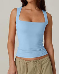 Square Neck Sleeveless Double-layer Tight Seamless Stretch Vest