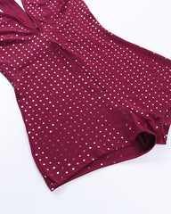 Sexy Slim Fit Deep V Jumpsuit with Rhinestones