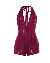 Sexy Slim Fit Deep V Jumpsuit with Rhinestones