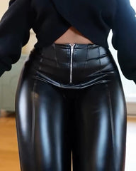 Tummy-controlling Hip-lifting Tight Zippered Leather Pants