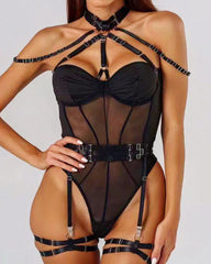 Sexy Lace-up Contrast Color Body-shaping One-piece Pajamas