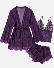 Sexy Lace Tulle Pajamas Three-piece Set