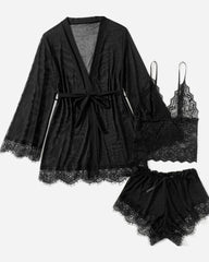 Sexy Lace Tulle Pajamas Three-piece Set