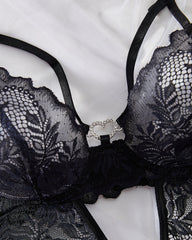 Sexy Lace Suspenders With Heart Ring Decoration One-Piece Pajamas