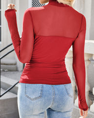 Women's High Neck Mesh Long Sleeve Bodysuit