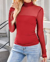 Women's High Neck Mesh Long Sleeve Bodysuit