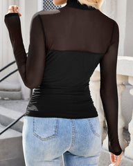 Women's High Neck Mesh Long Sleeve Bodysuit