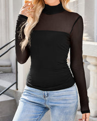 Women's High Neck Mesh Long Sleeve Bodysuit