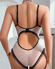Lace Ruffle Stitching See-through Sexy One-piece Pajamas
