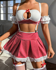 Sexy Colorblock Mini Plaid Skirt Uniform Suit