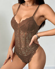 Sexy Llace Mesh See-through Slim-fitting Camisole Bodysuit
