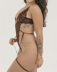 Deep V See-Through Lace Sexy Bodysuit
