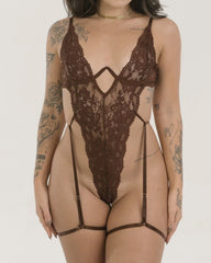 Deep V See-Through Lace Sexy Bodysuit