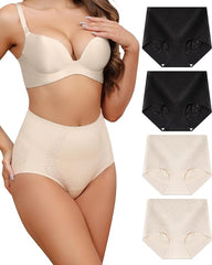 High-waisted Seamless Lace Stretch Invisible Tummy-control Panties