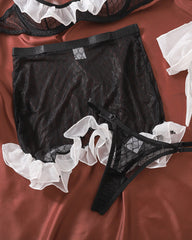 Sexy Maid Uniform See-through Mesh Gloves Choker Sexy Five-piece Set