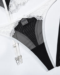 Sexy Heart Flower Lace Mesh Splicing Colorblock Fun Lingerie Set