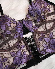 Sexy Flower Embroidered Mesh Hollowed-out Suit