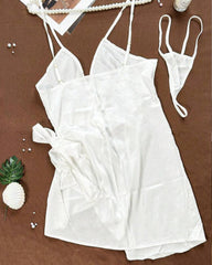 Sexy Ice Silk Satin Deep V Suspender Nightdress