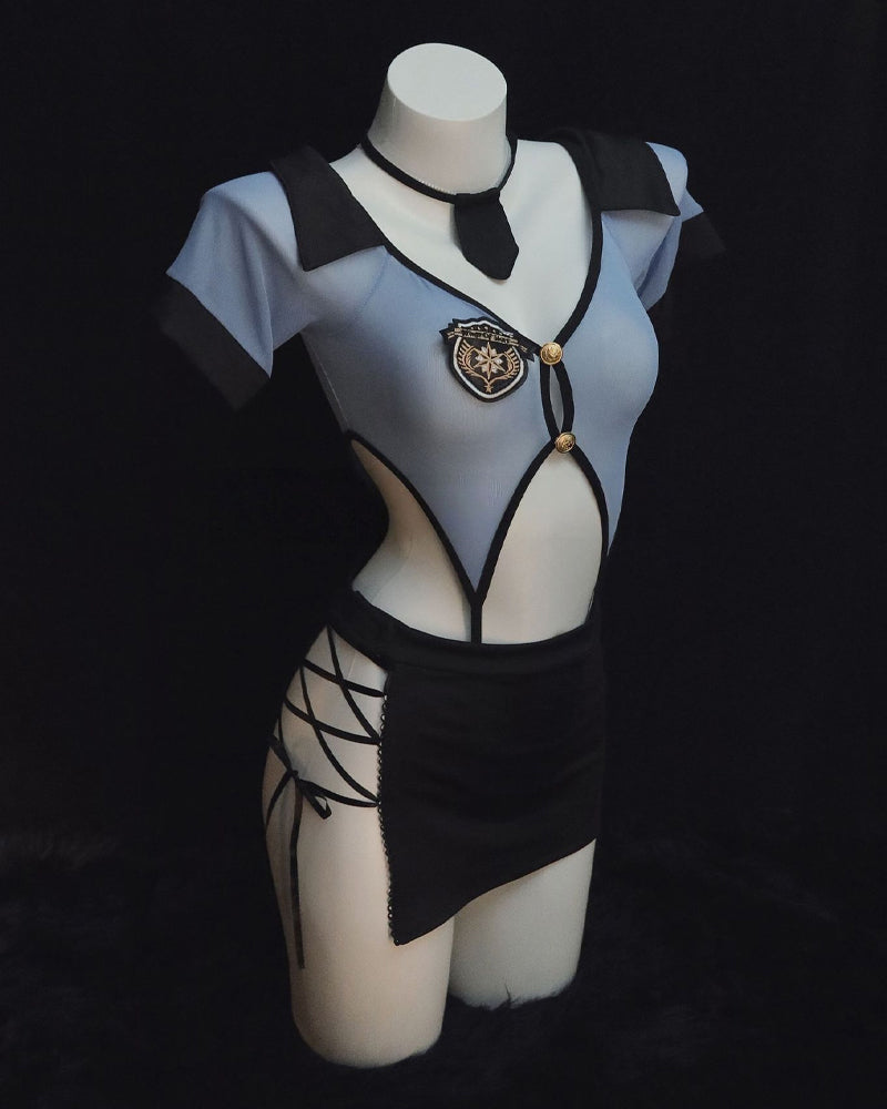 Sexy Policewoman Uniform Cosplay Hollow Perspective Pajamas