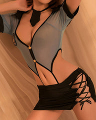 Sexy Policewoman Uniform Cosplay Hollow Perspective Pajamas