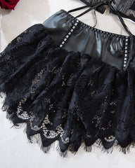Sexy PU Leather Stitching Lace See-through Strappy Lingerie Set