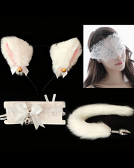 Sexy Bell Collar Tail Jewelry Maid Costume Headdress Neck Accessory Props Set
