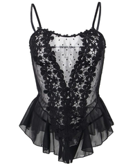 Plus Size Floral Lace Mesh Ruffle Babydoll Lingerie
