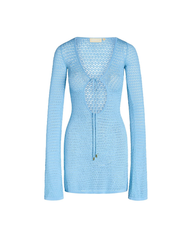 Sexy Long Sleeve Hollow Out Sheer Lace-Up Bikini Cover-Up Beach Dress