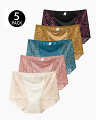 5-Pack Plus Size High Waist Ice Silk Lace Boyshorts