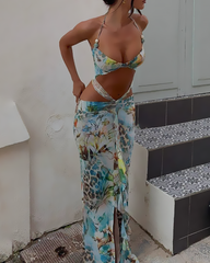 Sexy Summer Printed Backless Cutout Bodycon Swim Dress